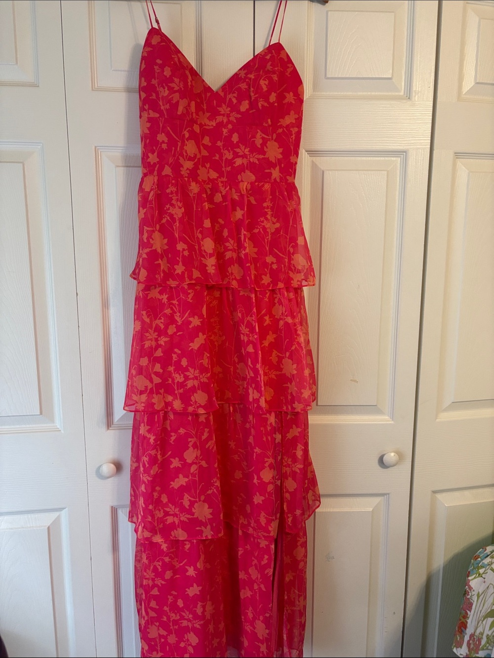 Amanda Uprichard Pink Floral Tiered Maxi Dress
